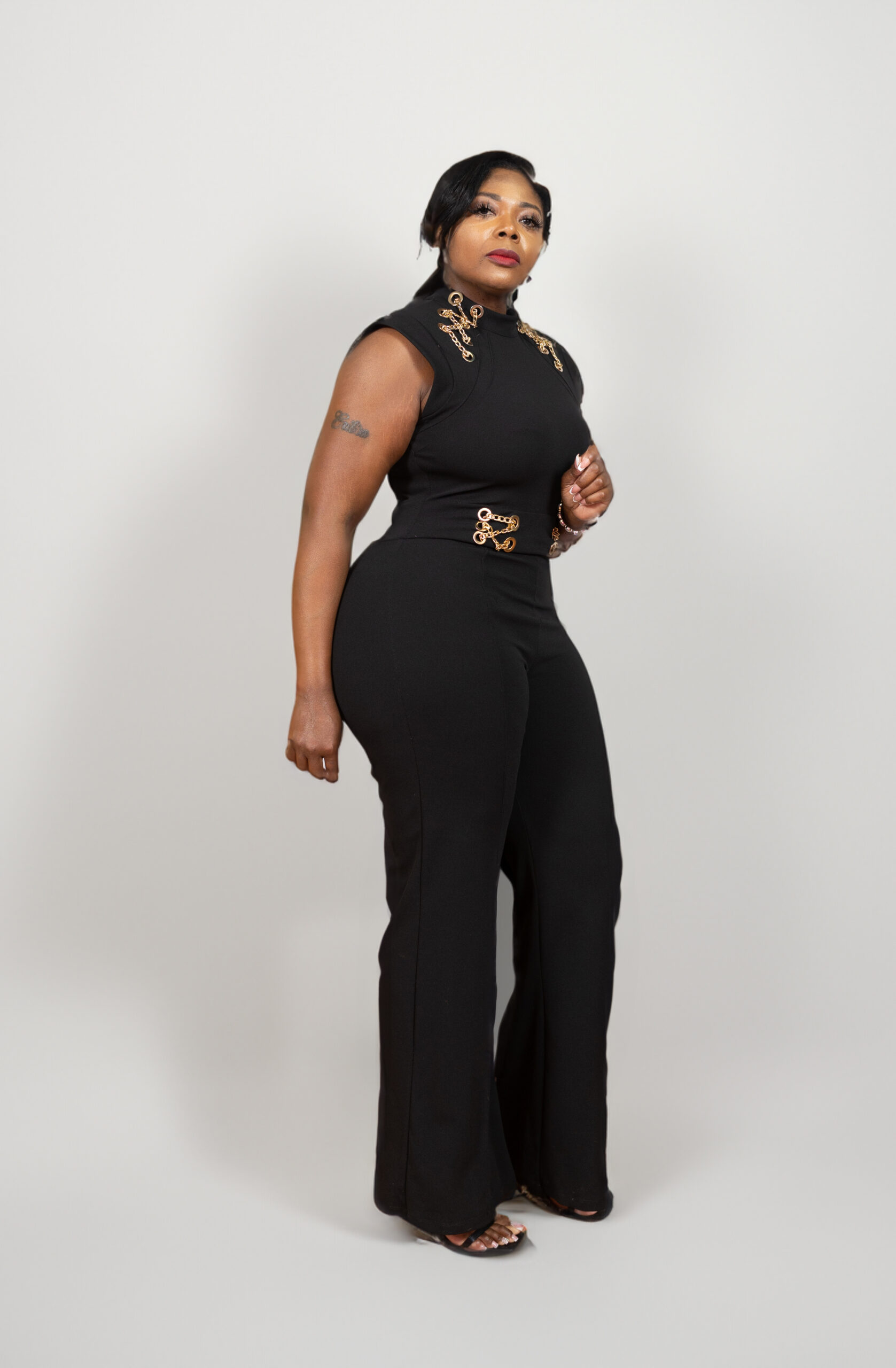 Black and Gold Jumpsuit (Size XL) - SOLD | Charlotte B Closet